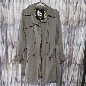 G.E.T Women's Gray/green Trench Coat Size M